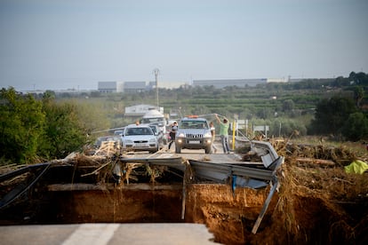 A damaged road in Cheste, pictured on Tuesday. 