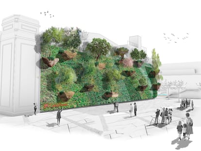 Proyecto de bosque vertical de 500 m2 con árboles en suspensión para el CaixaForum Barcelona.