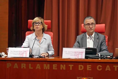 La directora de la Apdcat, Meritxell Borràs, interviene en la Comisión de Asuntos Institucionales en el Parlament de Catalunya.