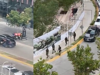 Momento del tiroteo sobre paseo Puerta de Hierro en Zapopan, Jalisco.