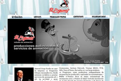 Aspecto de la web de la productora 12 Pingüinos