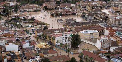 Vista área del municipio de los Alcázares tras las inundaciones.
