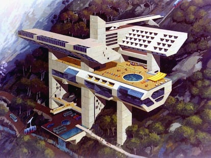 El llamativo proyecto del 'Hotel en Machu Picchu, Machu Picchu' fue presentado por Miguel Rodrigo Mazuré en 1969. La estructura nunca llegó a construirse.