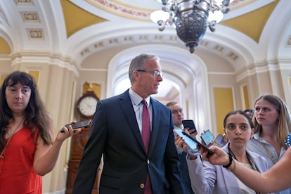 Senate Majority Leader John Thune speaks at the Capitol on Sunday.