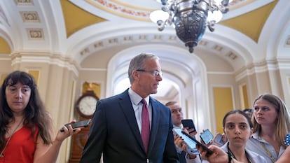Senate Majority Leader John Thune speaks at the Capitol on Sunday.