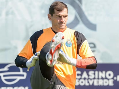 Iker Casillas durante o treinamento desta quarta-feira, antes do infarto