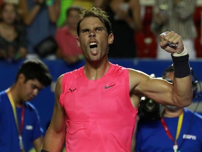 Rafa Nadal celebra una victoria en el torneo de Acapulco, en febrero.