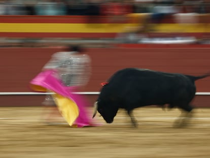 El diestro Juan Ortega, durante la corrida de toros de este pasado domingo en la plaza de toros de Valdemorillo, en Madrid.