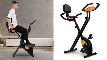 Esta máquina de ejercicio plegable que sirve para pedalear tiene un volante de inercia de 5 kilogramos.