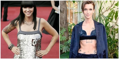 La actriz Ruby Rose en 2008 y, a la derecha, a finales del pasado octubre.