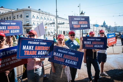 Manifestaciones en Helsinki, Finlandia, por la visita de Donald Trump.