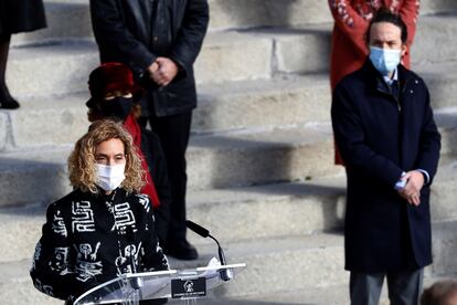 La presidenta del Congreso, Meritxell Batet, junto al vicepresidente segundo del Gobierno, Pablo Iglesias, en la celebración del Día de la Constitución en el Congreso de los Diputados, el pasado 6 de diciembre.