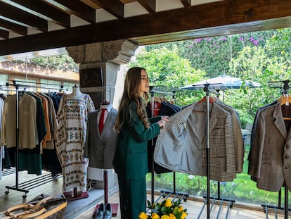 Emilia García Elizondo with one of her grandfather’s famous tweed jackets.