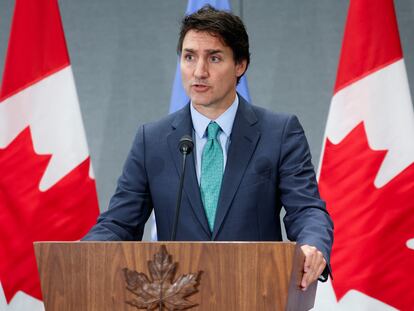 Canadian Prime Minister Justin Trudeau takes questions from reporters during a press conference on the sidelines of the UNGA in New York, on September 21, 2023.