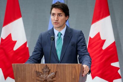 Canadian Prime Minister Justin Trudeau takes questions from reporters during a press conference on the sidelines of the UNGA in New York