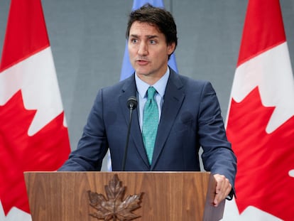 Canadian Prime Minister Justin Trudeau takes questions from reporters during a press conference on the sidelines of the UNGA in New York