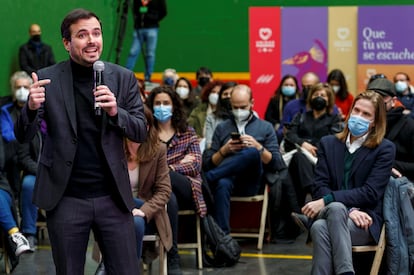 El coordinador de IU, Alberto Garzón interviene en un acto electoral de Unidas Podemos en Burgos.