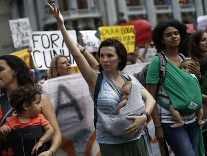 Marcha das mulheres no Rio, na quarta.