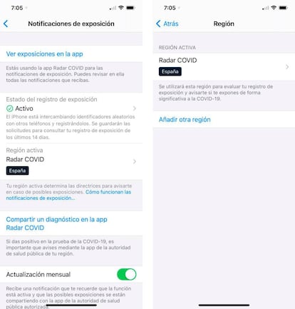 Notificaciones de exposición en iOS.