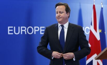 David Cameron durante una conferencia de l&iacute;deres europeos en Bruselas.