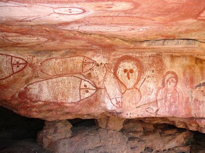 Aboriginal paintings in Gwion Gwion, Kimberly, Western Australia.