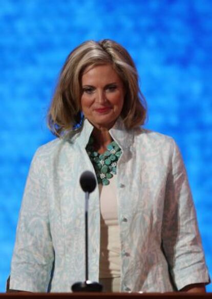 Ann Romney durante el ensayo de su discurso.