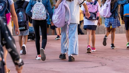 Varios niños acuden a un colegio.