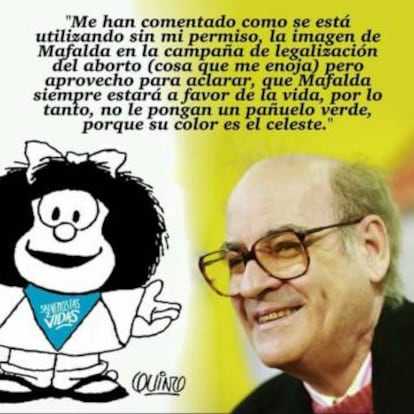 El mensaje apócrifo atribuido a Quino que circula en redes.