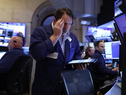 Traders work on the floor at the Opening Bell of the New York Stock Exchange in New York, New York, USA, 03 April 2025