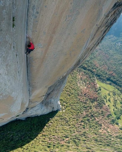 Alex Honnold free-soloing El Capitán. 