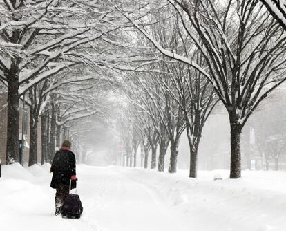 As ruas de Washington completamente cobertas de neve.