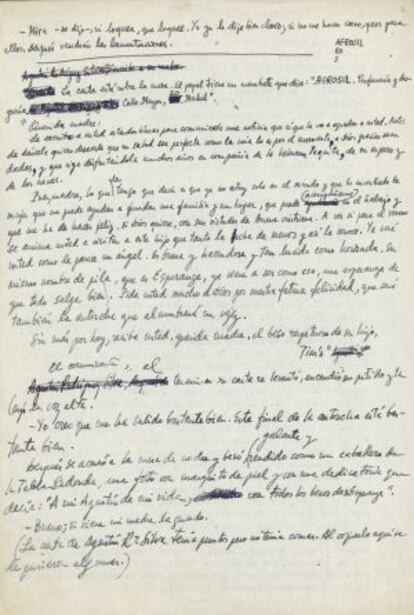 Una de las hojas del manuscrito inédito de 'La Colmena' de Cela