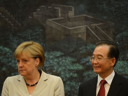 La canciller alemana, Angela Merkel y el primer ministro chino, Wen Jiabao.