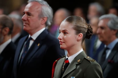 Leonor de Borbón asiste este martes a una ceremonia religiosa en la basílica del Pilar, en la jornada en la que recibió sendos homenajes por parte de las principales instituciones aragonesas y de Zaragoza.