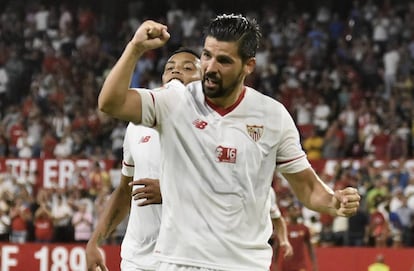 Nolito celebra su gol ante la Roma en el Trofeo Antonio Puerta.