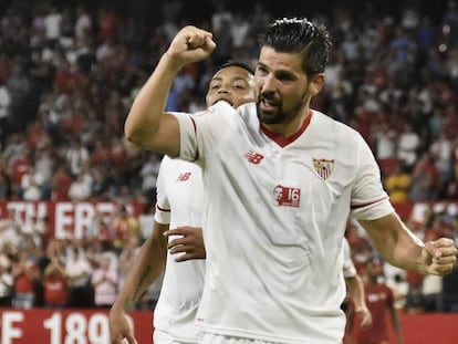 Nolito celebra su gol ante la Roma en el Trofeo Antonio Puerta.