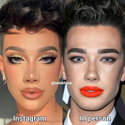 El Facetune y las apps para modificar el rostro también son buenos recursos para los pibonéxicos. Como en este caso parece que ha sido para el youtuber James Charles (el mismo que perdió miles de seguidores en un día por verse envuelto en un escándalo de cruce de acusaciones con otra influencer del maquillaje).