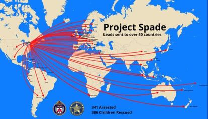 Gr&aacute;fico de la operaci&oacute;n contra la pornograf&iacute;a infantil liderada por la polic&iacute;a de Toronto.