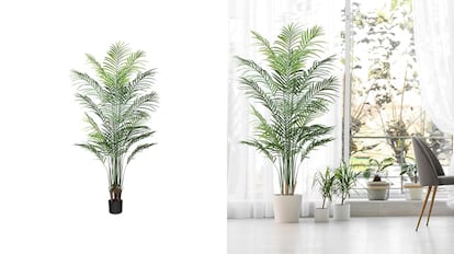 Esta planta artificial, tipo palmera, se adapta muy bien a salones o dormitorios. CROSOFMI.