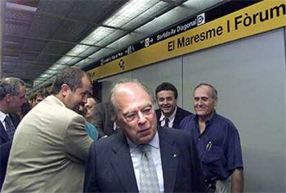 Jordi Pujol, ayer por la tarde, en la inauguración de la estación Maresme-Fòrum.