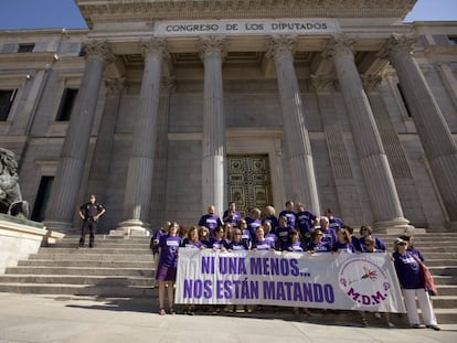 El Moviment Democràtic de Dones protesta al Congrés contra la violència masclista.