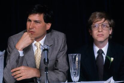 Bill Gates y Steve Jobs, fotografiados en Nueva York en 1985.