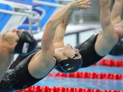 Aschwin Wildeboer, ayer en el momento de tomar la salida en la final de los 100 metros espalda.