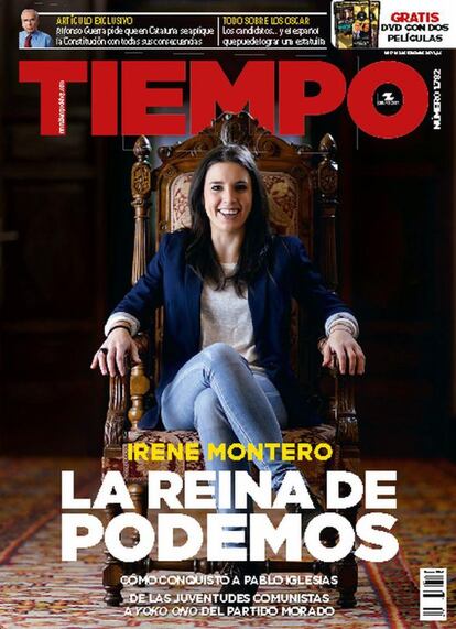 El febrer del 2017, 'Tiempo' va dedicar la seva portada a la diputada Irene Montero, que poc abans havia estat nomenada portaveu adjunta d'Units Podem al Congrés. La publicació va ser criticada per establir un paral·lelisme entre Montero i Yoko Ono.