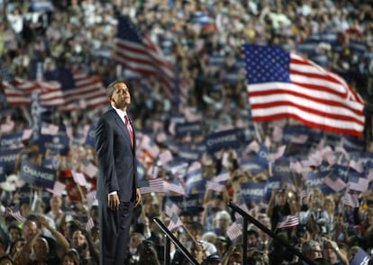 Obama, en la clausura de la convención de los demócratas e 2008. 