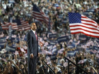 Obama, en la clausura de la convención de los demócratas e 2008. 