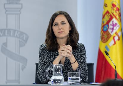 La ministra de Derechos Sociales y Agenda 2030, Ione Belarra, este martes en la rueda de prensa posterior al Consejo de Ministros. 