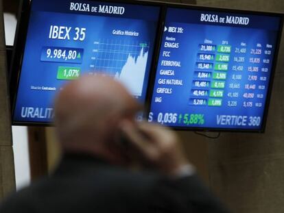 Vista del panel de la Bolsa de Madrid.
