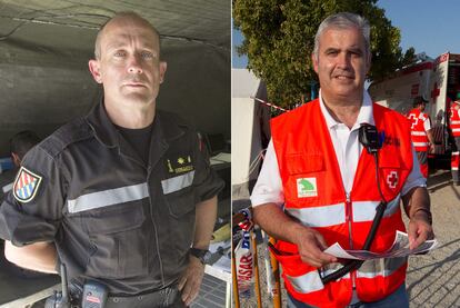 El teniente coronel de la UME Serrano del Río y Carlos Urquía, coordinador de la Cruz Roja.