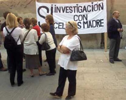 La asociación de diabéticos recogió firmas a la puerta de las Cortes a favor de investigar con células madre.